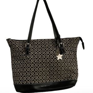 Tommy Hilfiger Tote Bag Handbag Purse…Black & Tan Monogram.